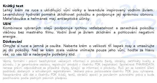 Příbalový leták - LEROS živel Voda krém na ruce 30ml