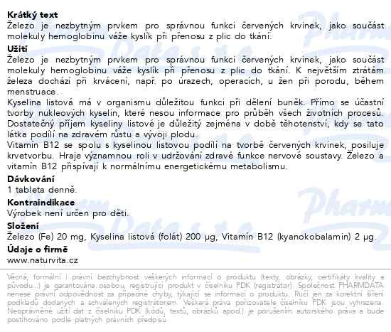 Příbalový leták - NATURVITA ŽELEZO Plus tbl.60