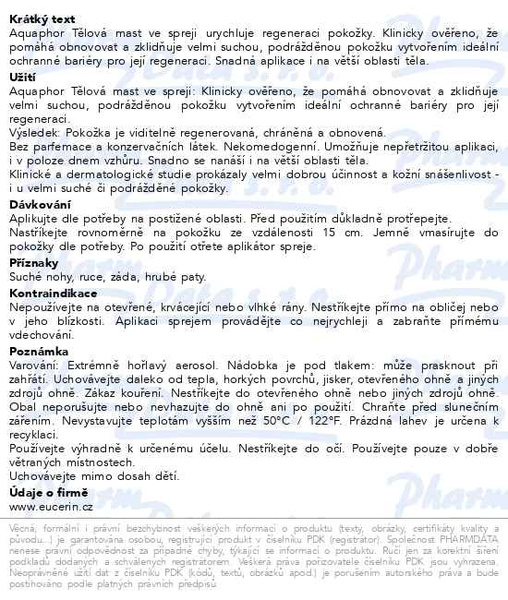 Příbalový leták - EUCERIN Aquaphor mast ve spreji 250ml