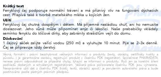 Příbalový leták - LEROS Fenykl 20x1.5g