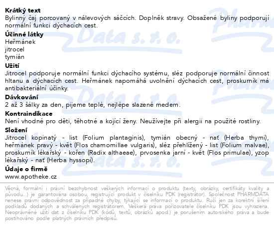 Příbalový leták - Apotheke Průduškový čaj 20x2g