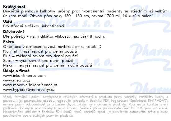 Příbalový leták - iD Pants X-Large Plus 553146514 14ks