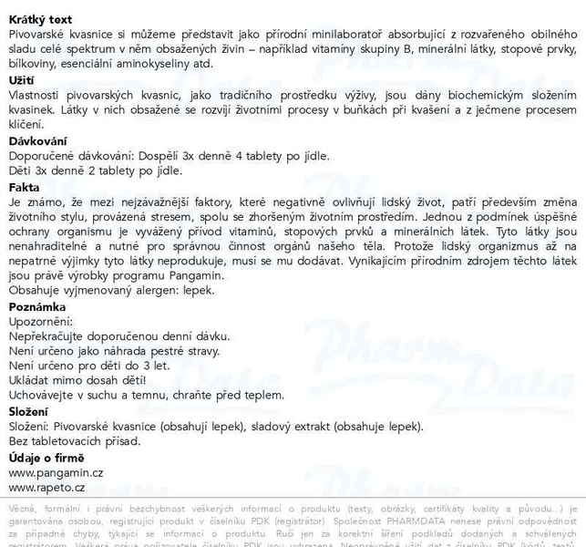 Příbalový leták - Pangamin Klasik Retro tbl. 200
