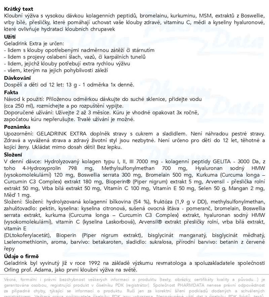 Příbalový leták - Geladrink Extra práškový nápoj pomeranč 390g