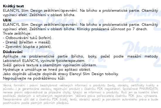 Příbalový leták - ELANCYL Slim Design Slimming Firming 150ml