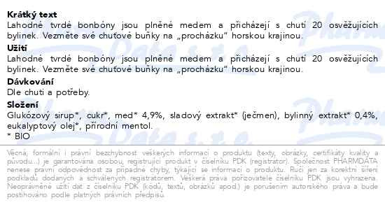 Příbalový leták - Alpenbauer Bonbóny 20 bylinek BIO 90g