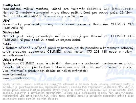 Příbalový leták - Manžeta měkká 22-42cm pro tonometr CELIMED CL3