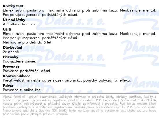 Příbalový leták - Elmex zubní pasta bez mentolu 75ml