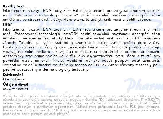 Příbalový leták - TENA Lady Slim Extra ink.vložky 20ks 760758