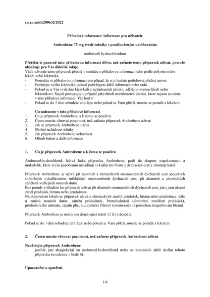 Příbalový leták (SUKL) - Ambrobene, 75 mg, 10 tvrdých tobolek s prodlouženým uvolňováním