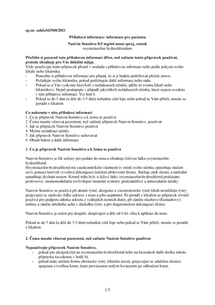 Příbalový leták (SUKL) - Nasivin Sensitive 0.5mg/ml nas.spr.sol. 10ml