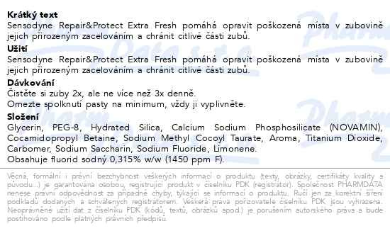 Příbalový leták - Sensodyne Repair & Protect Extra Fresh zubní pasta pro citlivé zuby 75ml