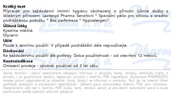 Příbalový leták - Lactacyd Pharma senzitivní 250ml