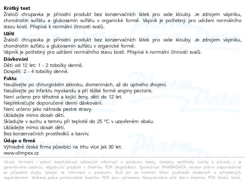 Příbalový leták - Žraločí chrupavka Cartilage 250 tobolek