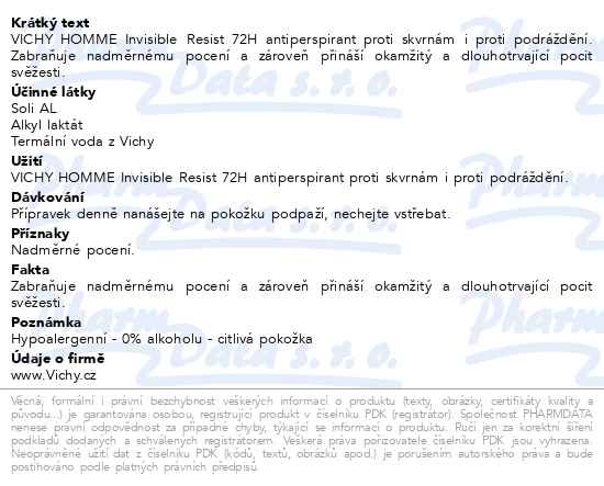 Příbalový leták - VICHY HOMME INVISIBLE Resist Antiperspirant 50ml