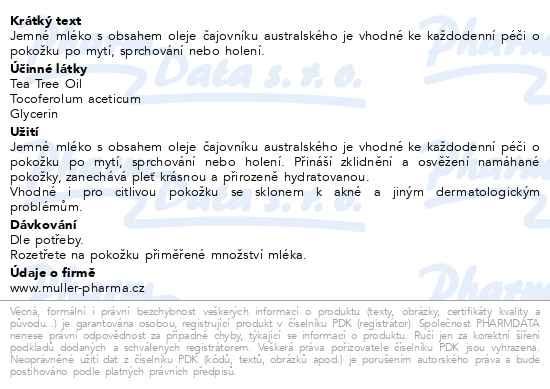 Příbalový leták - Tea Tree Oil tělové a pleť.mléko 200ml Dr.Müller