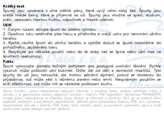 Příbalový leták - Macks Ultra Soft špunty do uší 10 párů