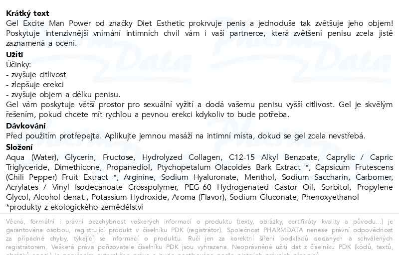 Příbalový leták - Diet Esthetic Gel pro zvětšení objemu Excite Man Power 15 ml