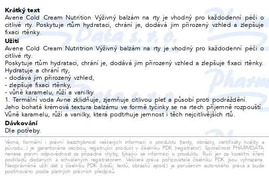Příbalový leták - AVENE Cold Cream NUTRITION Výživný balzám rty 4g