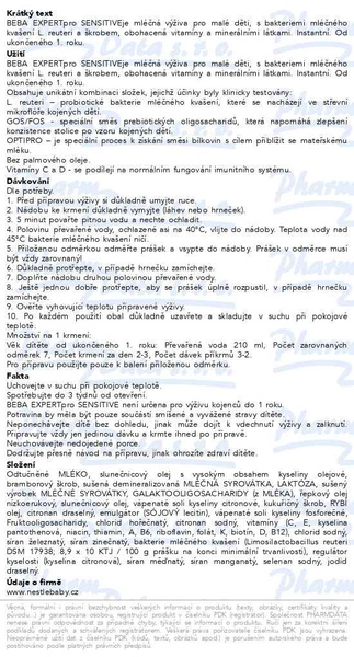 Příbalový leták - BEBA EXPERTpro SENSITIVE od 1 roku 800g