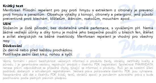 Příbalový leták - Menforsan Repelent proti hmyzu pro psy 250ml