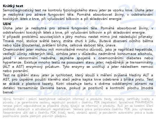Příbalový leták - VITAMIN STATION Rychlotest Játra