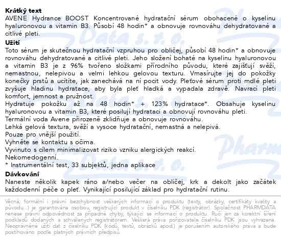 Příbalový leták - AVENE Hydrance BOOST Koncentrované hydratační sérum 30 ml