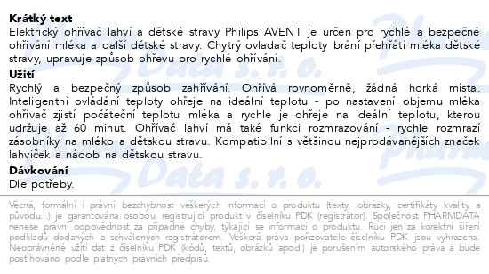 Příbalový leták - Philips AVENT Ohřívač lahví a dětské stravy Premium SCF358/00