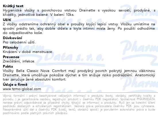 Příbalový leták - Bella Classic nova comfort 10ks