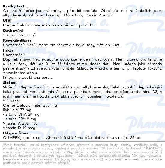 Příbalový leták - OLIMPEX Olej ze žraločích jater+vitamíny cps.180