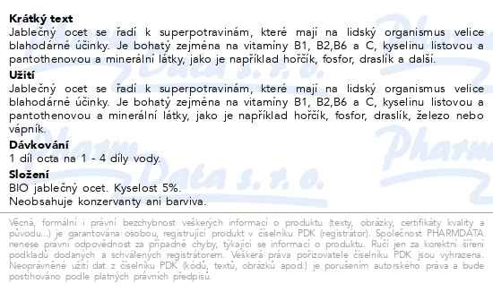 Příbalový leták - Allnature Jablečný ocet BIO 700ml