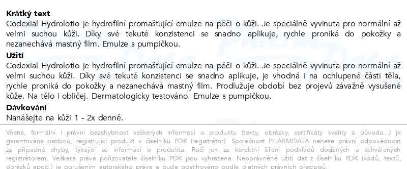 Příbalový leták - Codexial Hydrolotio hydrofilní emulze 400ml