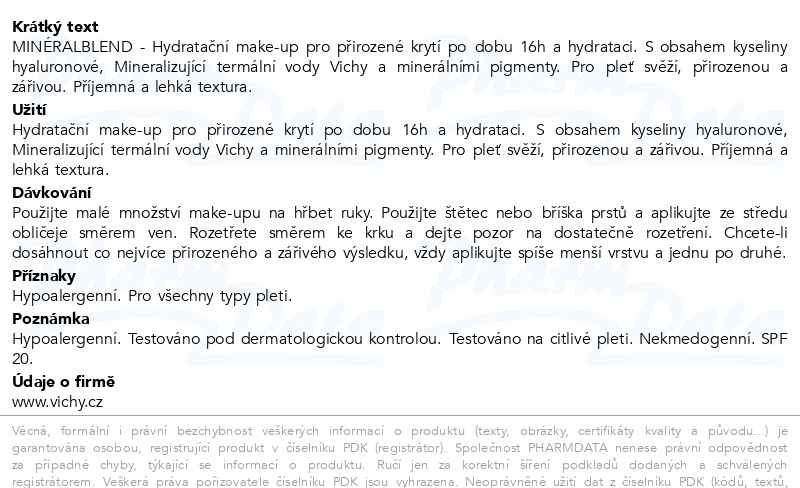 Příbalový leták - VICHY MinéralBlend hydratační make-up 06 30ml