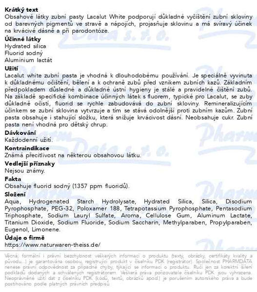 Příbalový leták - Lacalut White zubní pasta 75ml