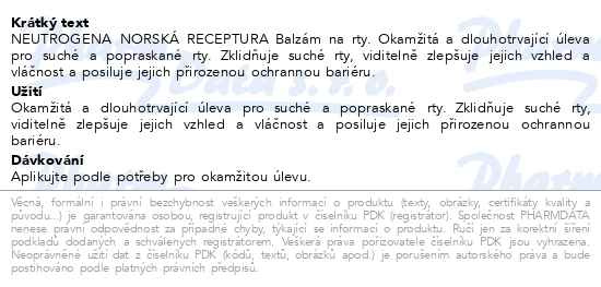 Příbalový leták - NEUTROGENA® Norská receptura Balzám na rty 4,8g