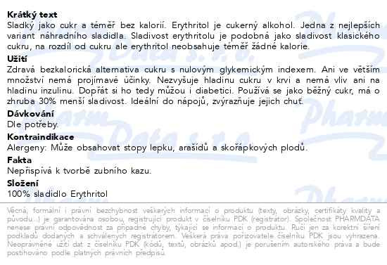 Příbalový leták - Allnature Erythritol 500g