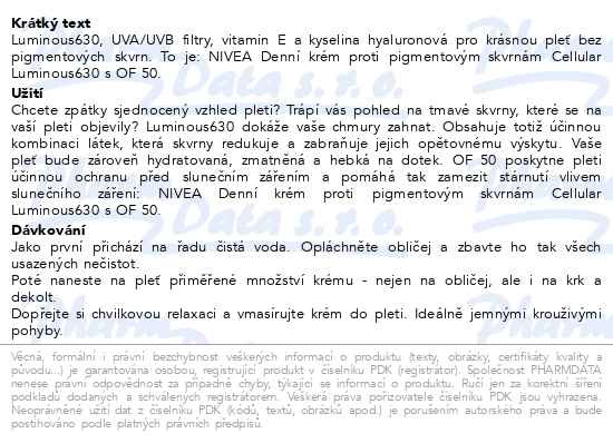 Příbalový leták - NIVEA Cellular Luminous tónovaný krém OF20 40ml
