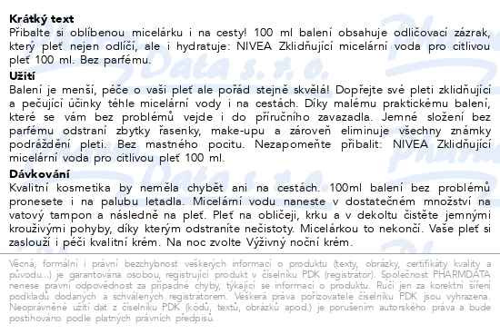 Příbalový leták - NIVEA zklidňující micerální voda 100ml