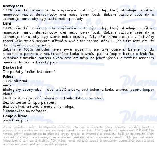 Příbalový leták - KNEIPP Balzám na rty Natural Rosé 3.5g