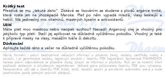 Příbalový leták - Allskin Arganový olej BIO 100ml