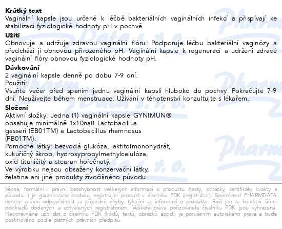 Příbalový leták - GYNIMUN intim care vaginální kapsle 10ks