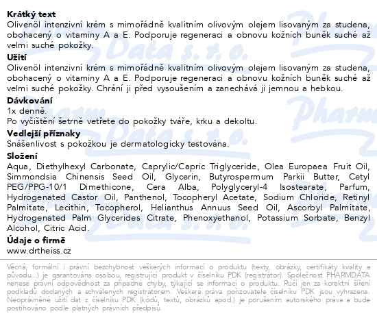 Příbalový leták - Olivenöl intenzivní krém s vitaminy A a E 50ml