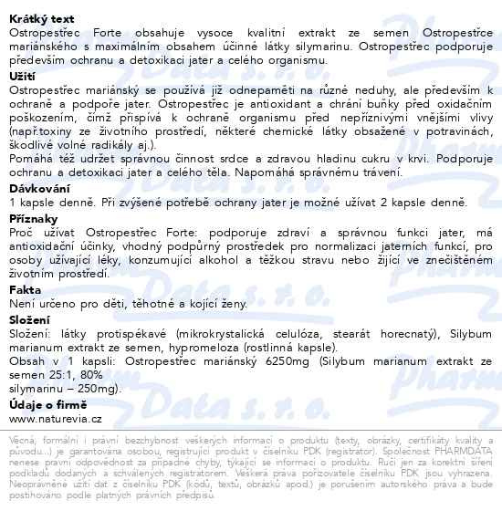 Příbalový leták - NatureVia Ostropestřec forte cps.60