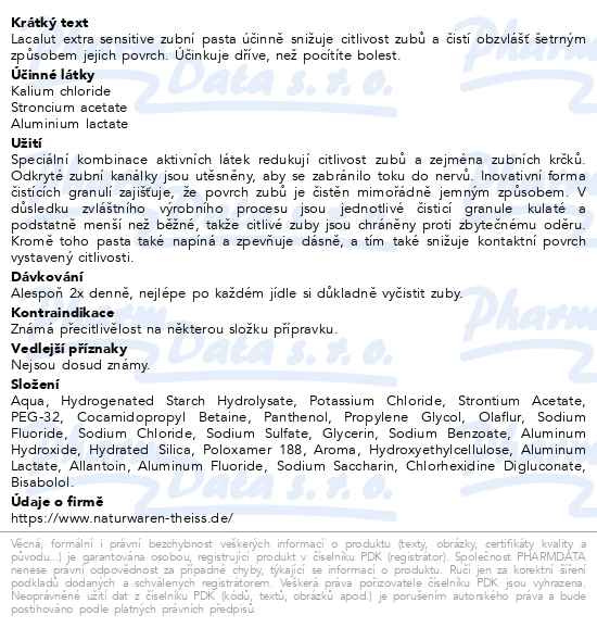 Příbalový leták - Lacalut Extra Sensitive zubní pasta 75ml