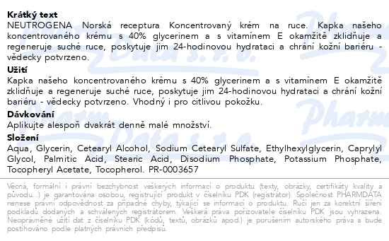 Příbalový leták - Neutrogena krém na ruce 75ml