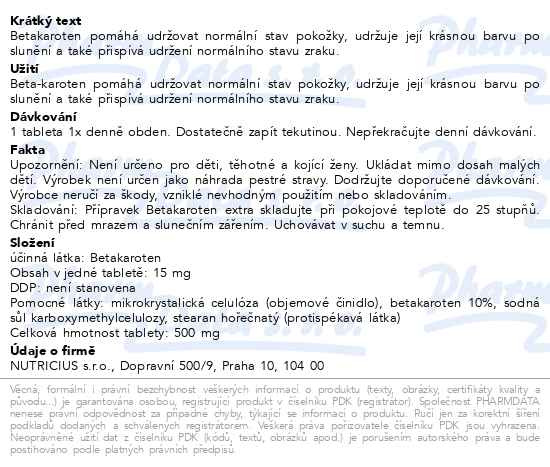 Příbalový leták - Betakaroten EXTRA 15mg tbl.30