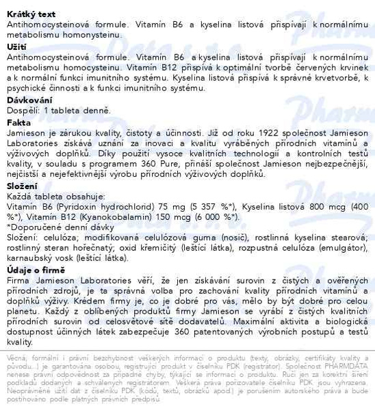 Příbalový leták - JAMIESON Vitamíny B6 B12+kyselina listová tbl.110