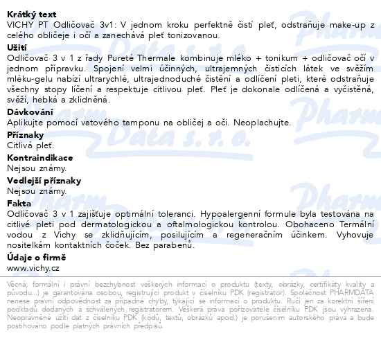 Příbalový leták - VICHY Pureté Thermale Odličovač 3v1 300ml
