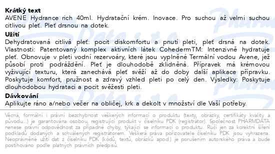 Příbalový leták - AVENE Hydrance RICHE Hydratační krém 40 ml