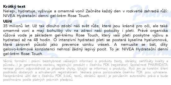 Příbalový leták - NIVEA Rose Touch hydratační denní gel-krém 50ml